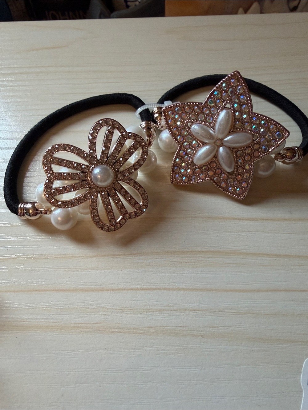 Pearl Floral Hair Ties - Rose Gold Flower Accents